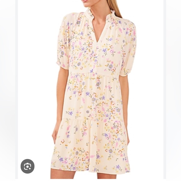 Cece Short Sleeved Babydoll Dress in Soft Vanilla - Picture 2 of 6